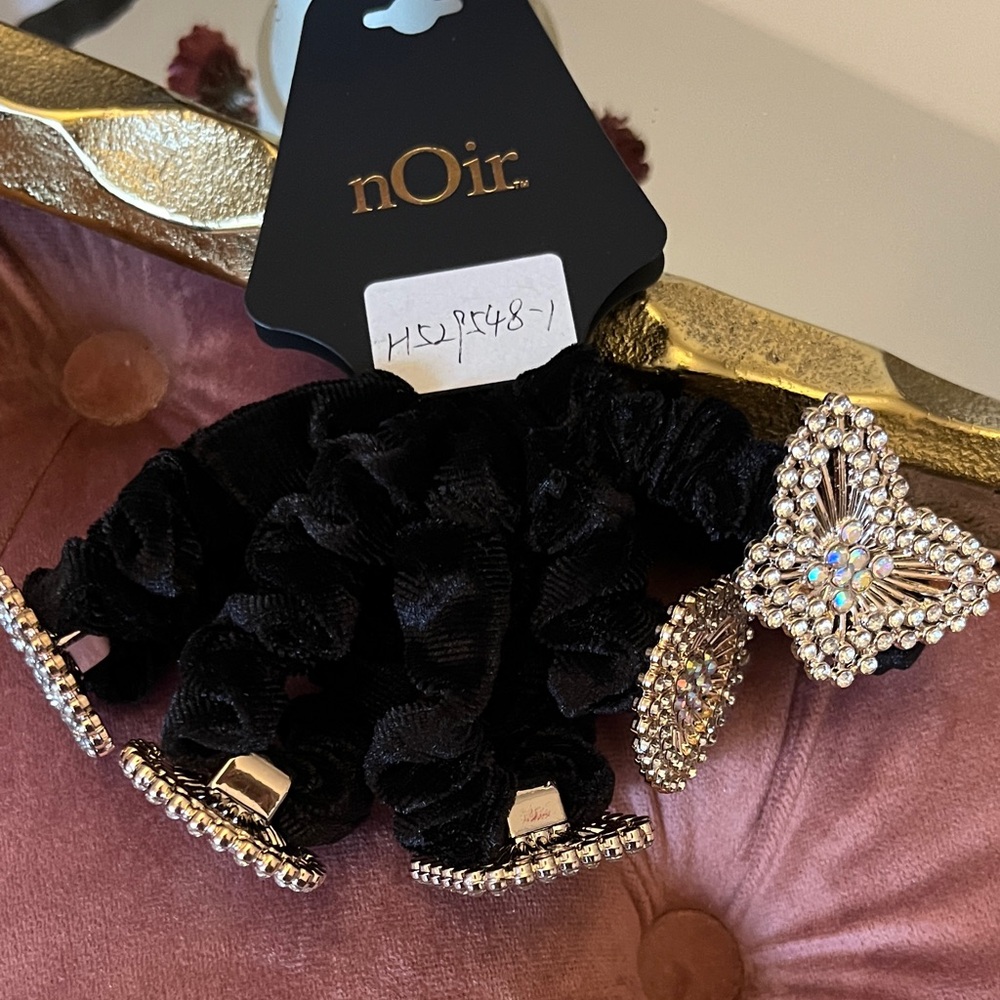 New nOir Elegant Black and Blue Velvet Hair Scrunchies - Set of 2 with 5 each - Picture 4 of 9